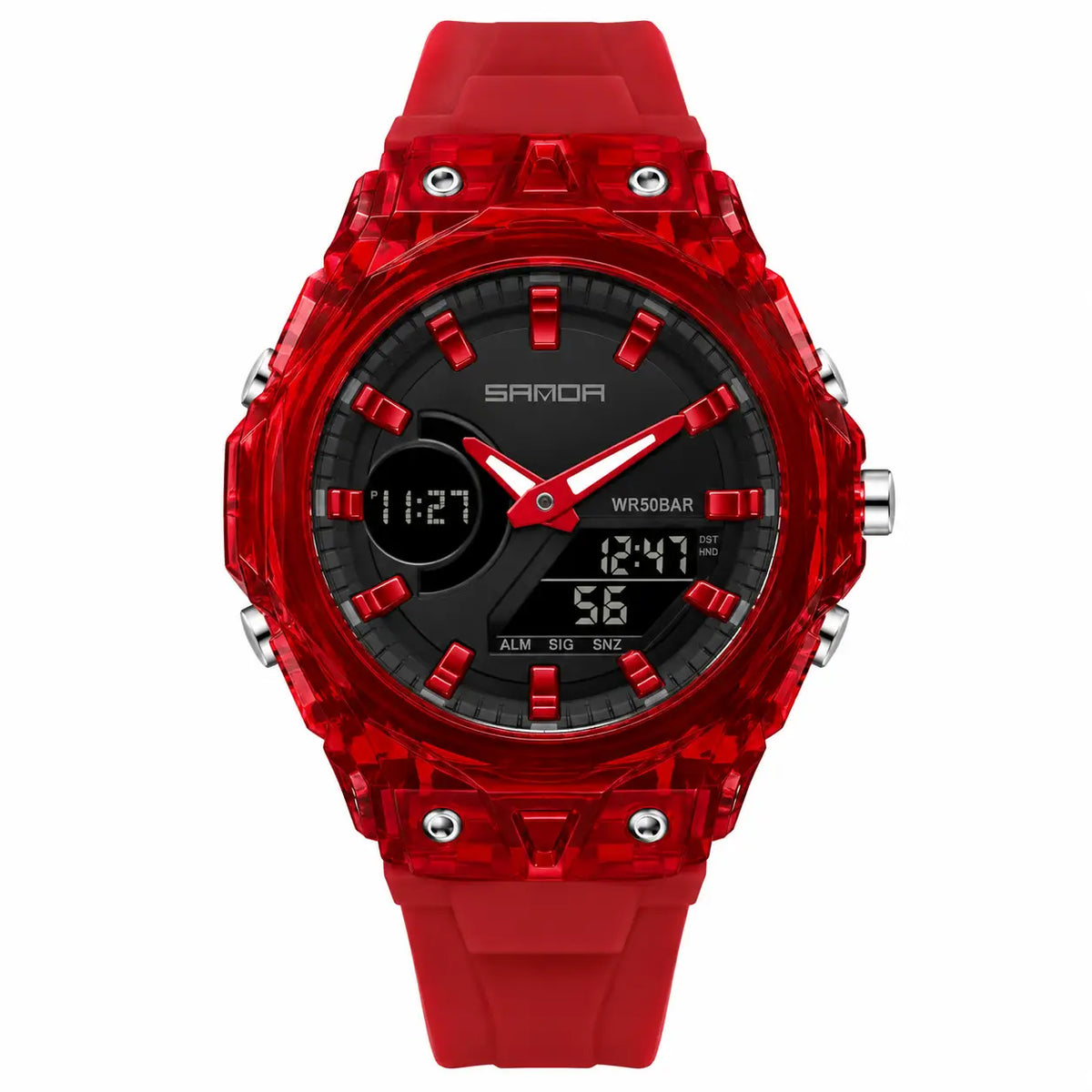 Analog-Digital Sports Watch in Red