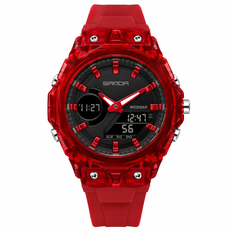 Analog-Digital Sports Watch in Red