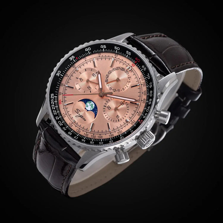 Moon phase Pilot Chronograph Mechanical Tianjin ST1908 Movement Inspirational Watches