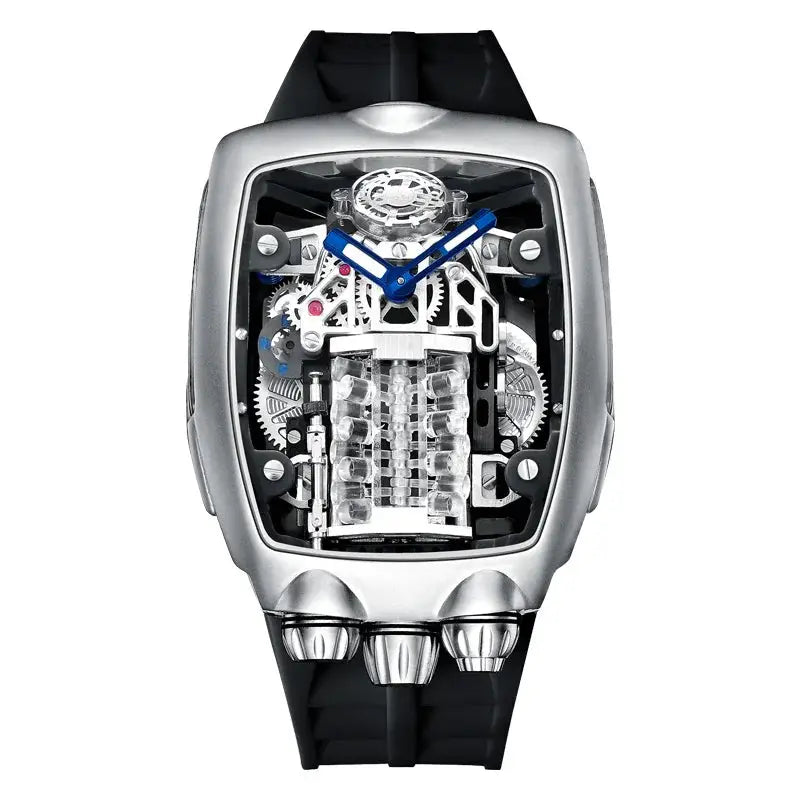 PINDU Men Automatic Watch 42mm Luxury Tonneau Mechanical Wristwatch Fashion Luminous 50M Waterproof Skeleton NH05 Inspirational Watches