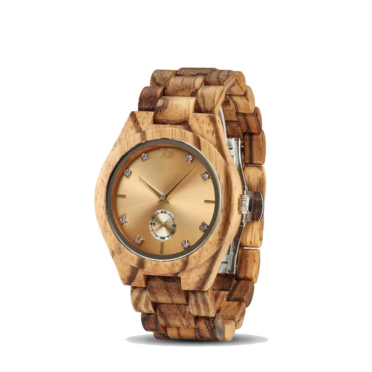 Diamond & Natural Wood Gold Dial Watch Ladies Inspirational Watches