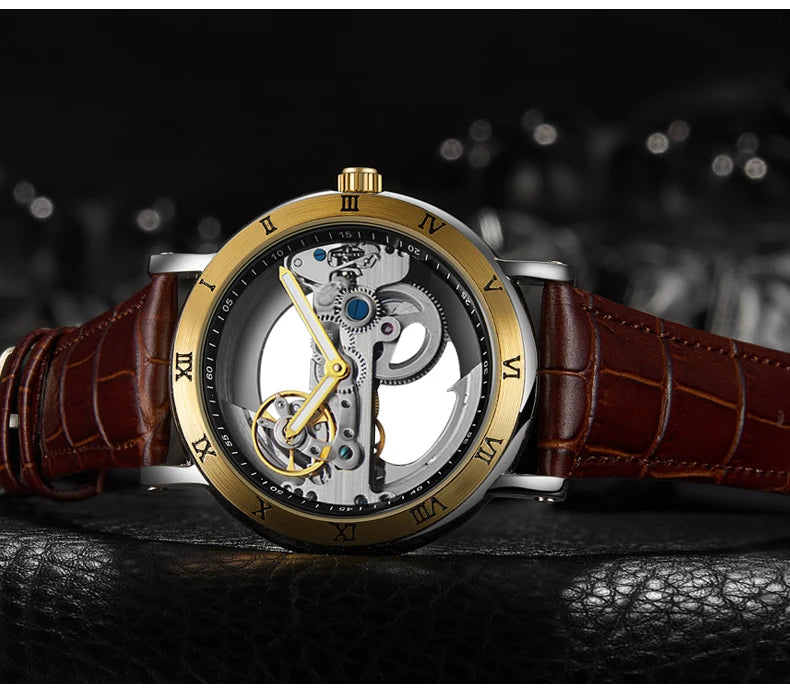 Mechanical Wristwatches Watches for Man Watches Golden Bridge Skeleton Automatic Mechanical Mens Watch reloj hombre montre homme Inspirational Watches