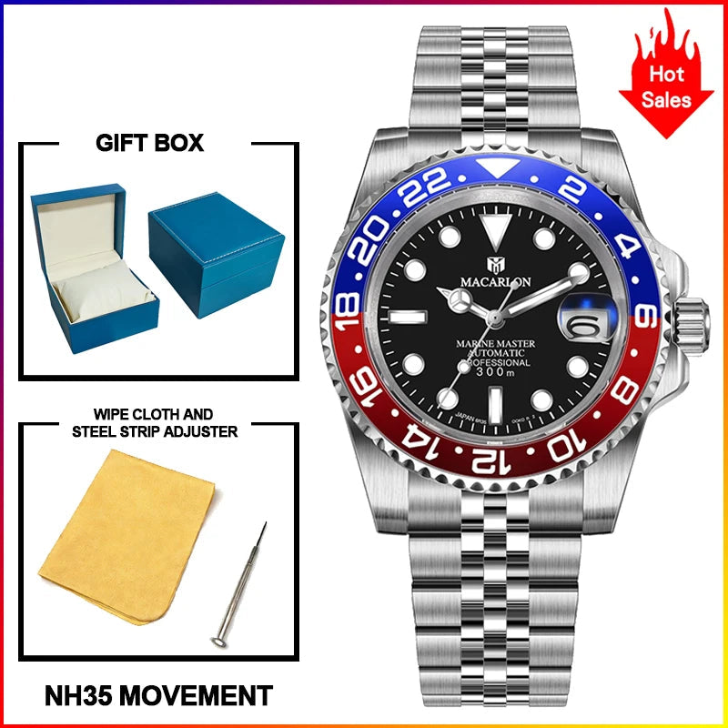 MACARLON Design 2026 New NH35 Mechanical Watch Men 41mm Sapphire Glass Luminous Stainless Steel 300M Waterproof Automatic Watch Inspirational Watches