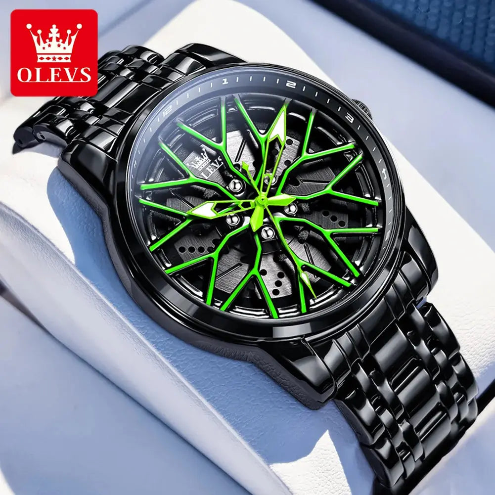 Spinning skeleton luminous stainless steel Watch