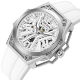 MEGIR Skeleton Dial Men Mechanical Watch Silicone Strap 316 Stainless Steel Case 50M Waterproof Automatic Wristwatches Men&