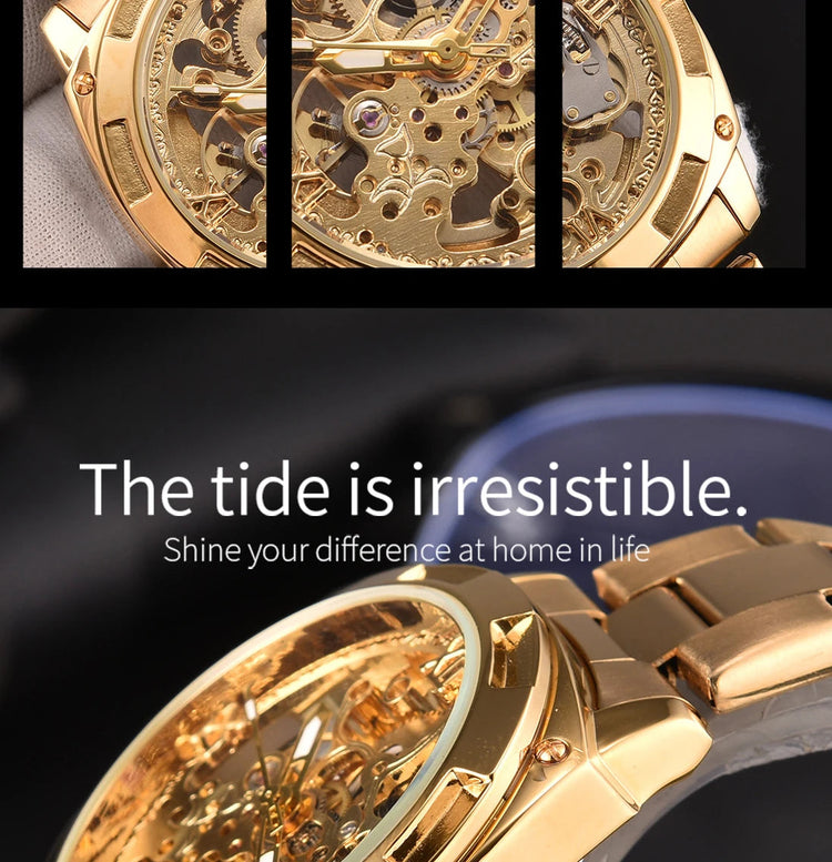 Men automatic watch luxury mechanical watches waterproof skeleton  wholesale stainless steel gift watch Inspirational Watches