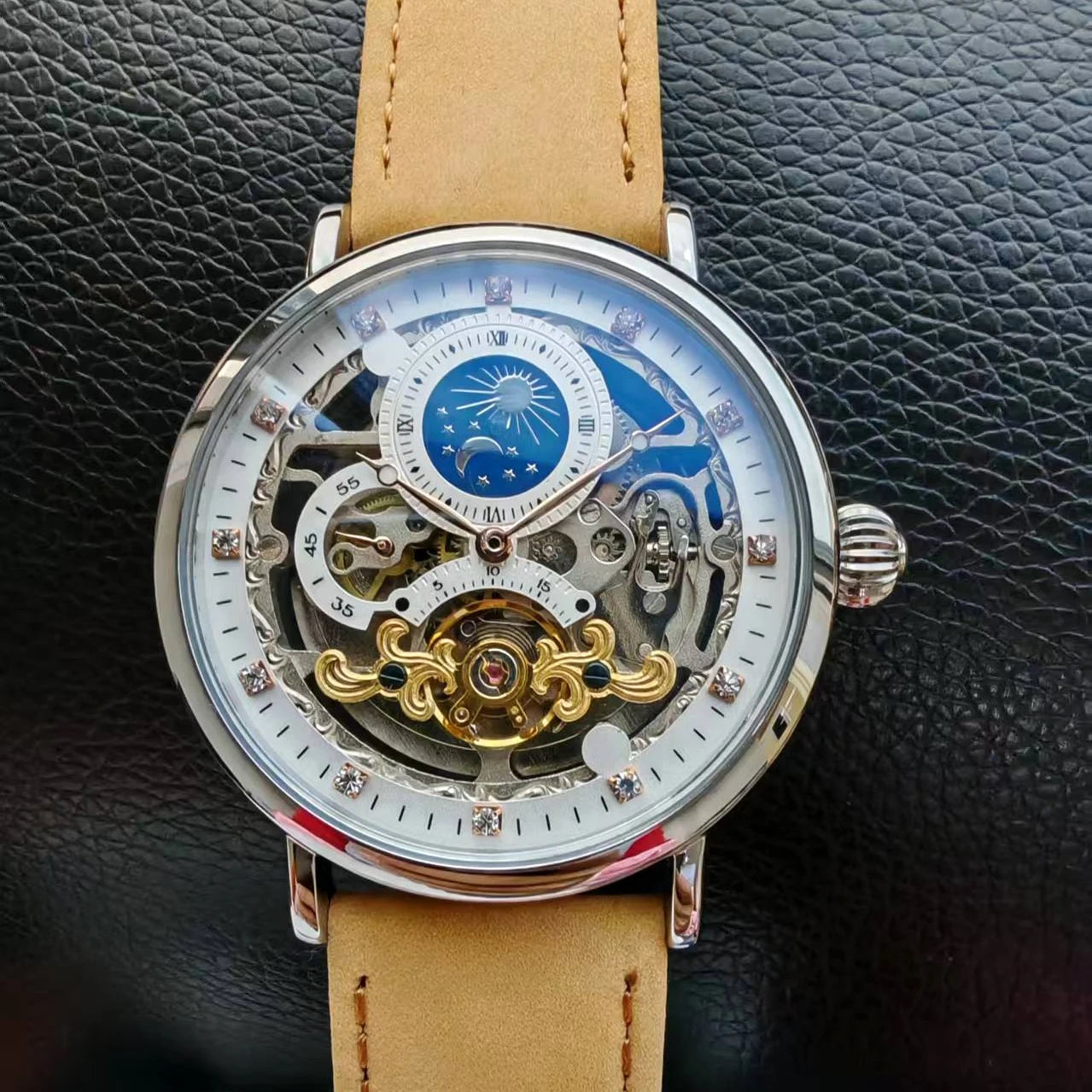 Skeleton Mechanical Watches Men Fashion Wristwatch Male Leather Watchband Man Clock Inspirational Watches