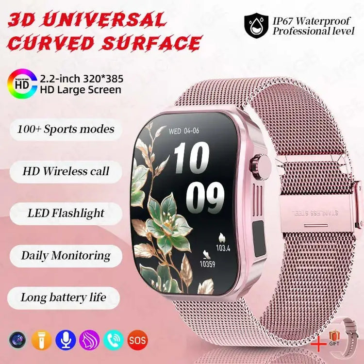 LIGE New 2.2-inch 3D Curved Screen Smart Watch With LED Light Thermometer Health Monitor Smartwatch BT Call Sports Fitness Watch Inspirational Watches