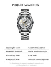 GLENAW Skeleton Mechanical Watch Men Vintage Engraved Auto Mechanical Wrist Watches Gold Stainless Steel Strap Erkek Kol Saati Inspirational Watches