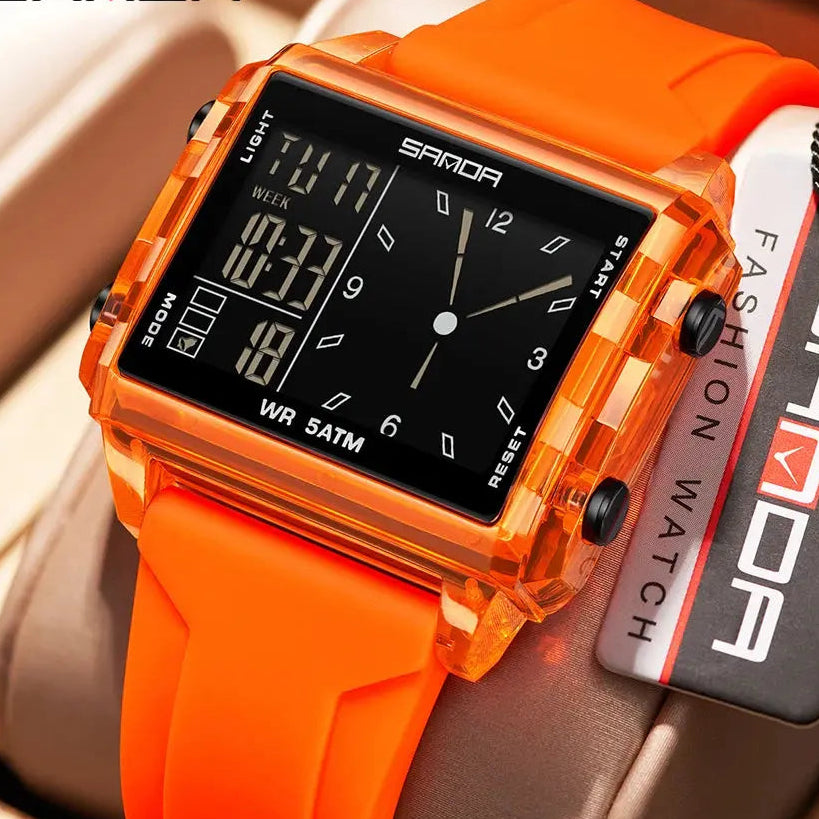 Square Dual Time Electronic Watch Waterproof - Inspirational Watches