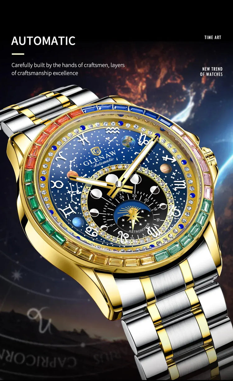 Original Design Diamond Constellation Rotating Dial Automatic Mechanical Inspirational Watches