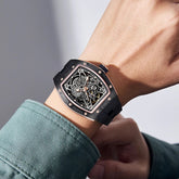 Mechanical Watch for Men Fashion Sport Analog Automatic Wristwatch Skeleton Stainless 50M Waterproof Watches with Tonneau Dial Inspirational Watches