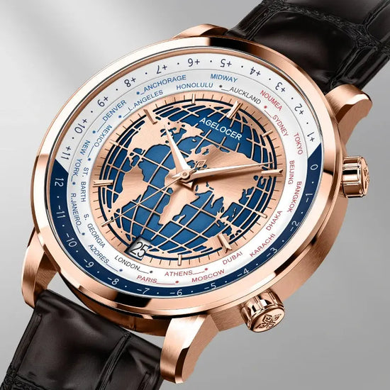 World Time Automatic Mechanical Calendar Stainless Steel Inspirational Watches