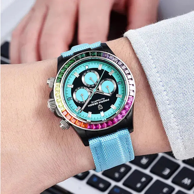 Automatic Mechanical Watch 40MM Rainbow Circle Multifunction Wristwatch Inspirational Watches