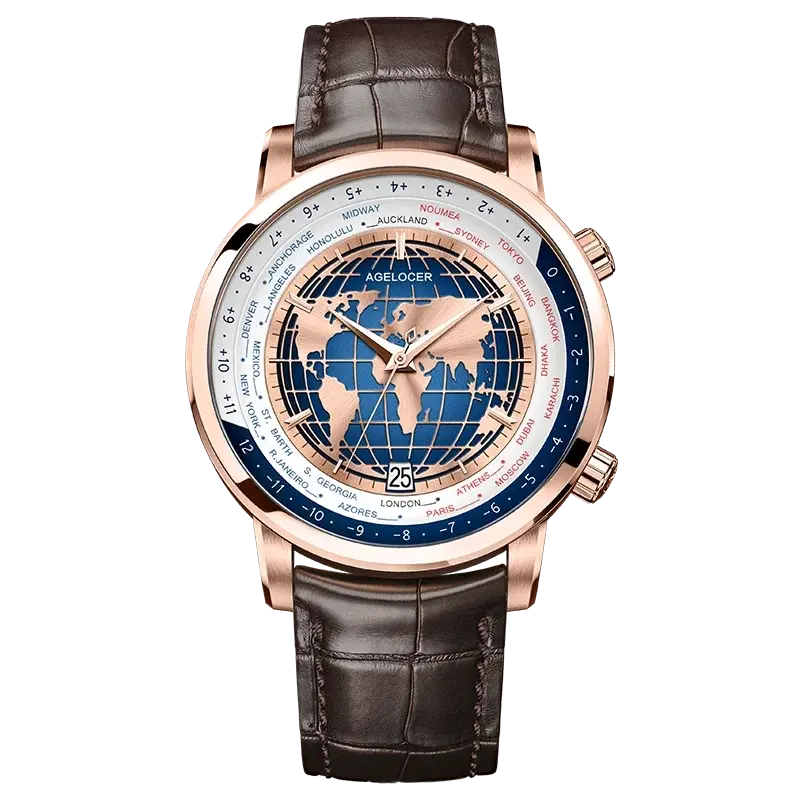 World Time Automatic Mechanical Calendar Stainless Steel Inspirational Watches
