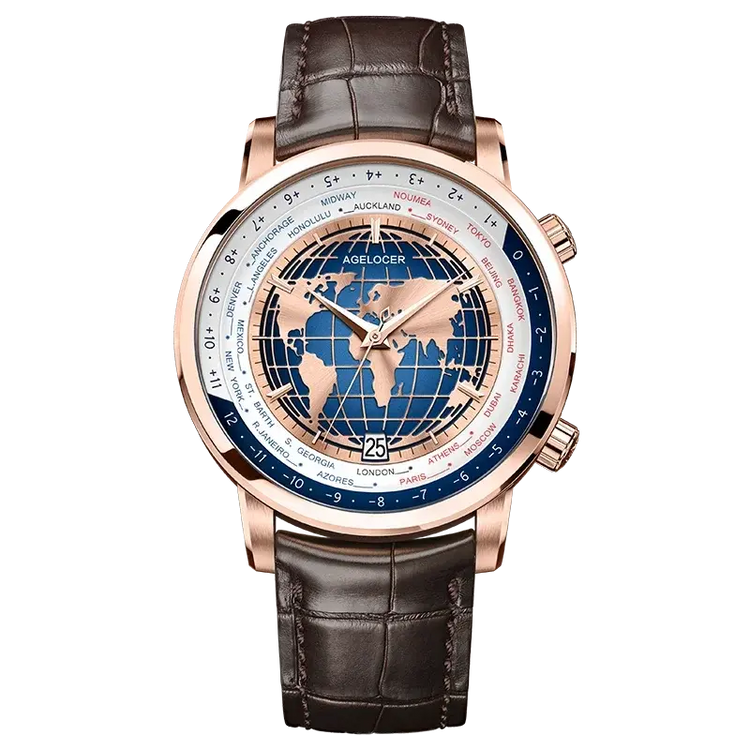 World Time Automatic Mechanical Calendar Stainless Steel Inspirational Watches