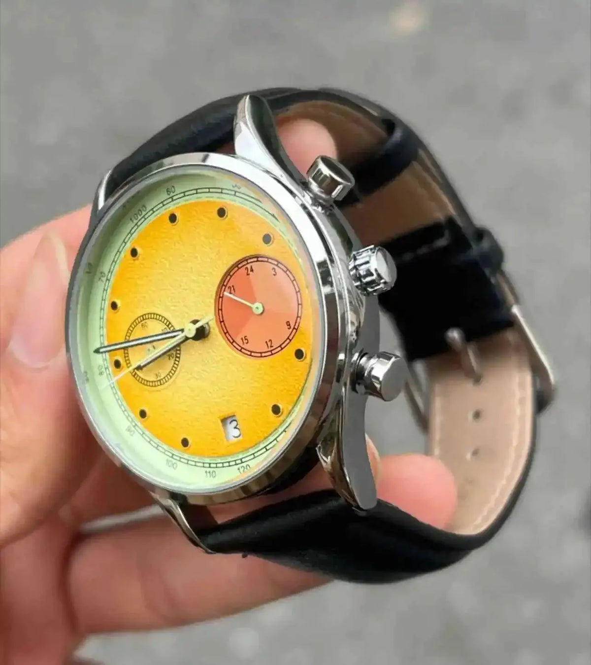 Creative Fruit Design Dial Multi-function Quartz Watch Men Personalized Leather Strap Calendar Unique Wristwatch Men Clock Inspirational Watches
