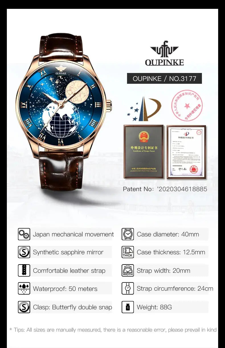 Moon Phase Starry Sky Japan Automatic Mechanical Wristwatch Inspirational Watches