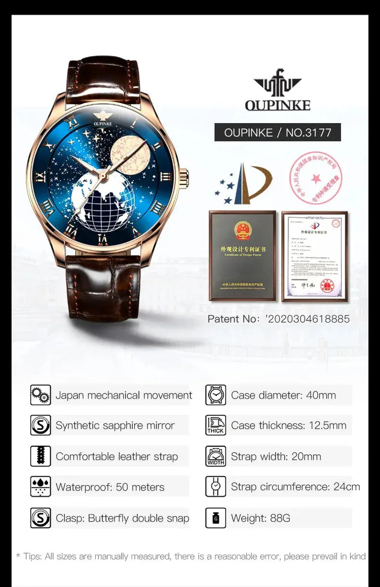 Moon Phase Starry Sky Japan Automatic Mechanical Wristwatch Inspirational Watches