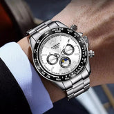 Automatic Watch with Ceramic Bezel Three Eyes Six Hands Waterproof Luminous - Inspirational Watches