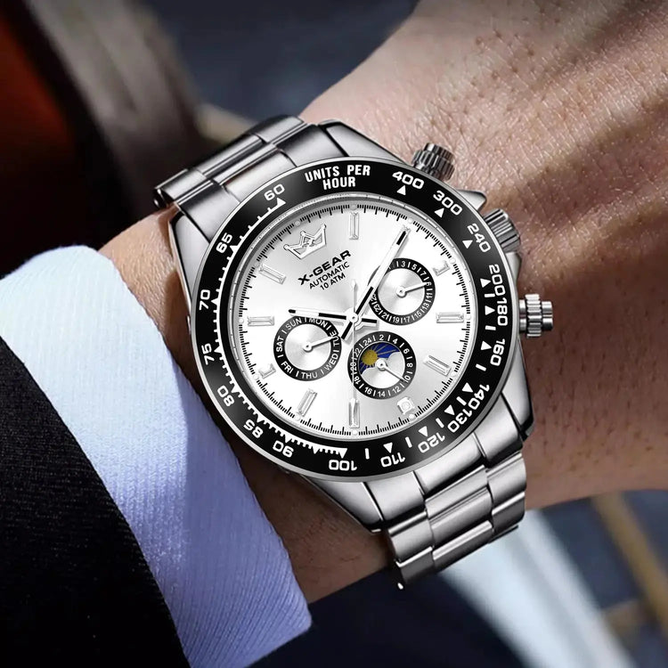 Automatic Watch with Ceramic Bezel Three Eyes Six Hands Waterproof Luminous - Inspirational Watches
