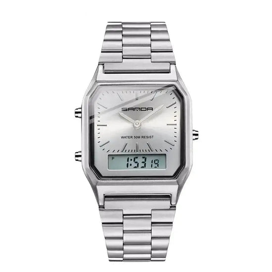 Stainless Steel LED Digital Dual Display Clock Waterproof Sports Watch Inspirational Watches