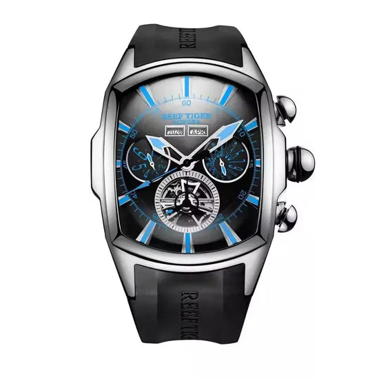 Reef Tiger 316L Stainless Steel Wine Barrel Automatic Watch Fashion Mulitfunction Tourbillon Mechanical Watches for Men RGA3069 Inspirational Watches