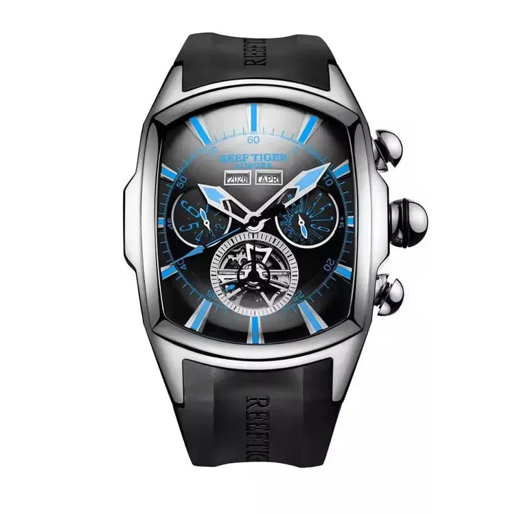 Reef Tiger 316L Stainless Steel Wine Barrel Automatic Watch Fashion Mulitfunction Tourbillon Mechanical Watches for Men RGA3069 Inspirational Watches