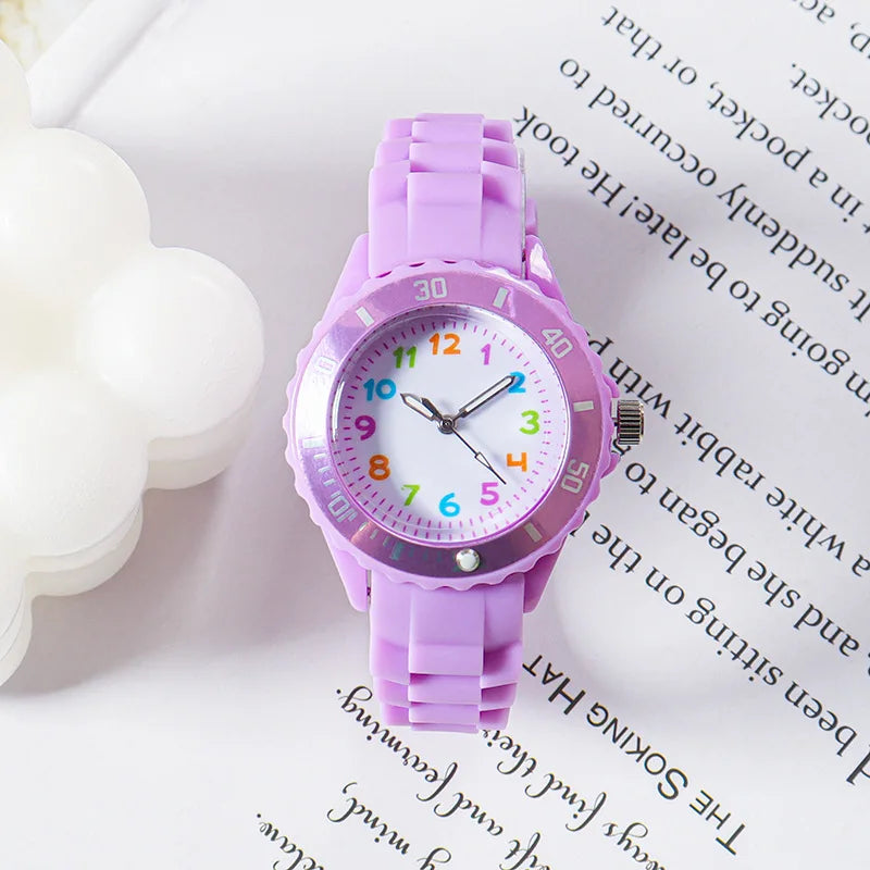 Analog Kids Watch Silicone Band Colorful Number Inspirational Watches
