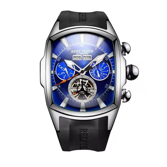 Reef Tiger 316L Stainless Steel Wine Barrel Automatic Watch Fashion Mulitfunction Tourbillon Mechanical Watches for Men RGA3069 Inspirational Watches