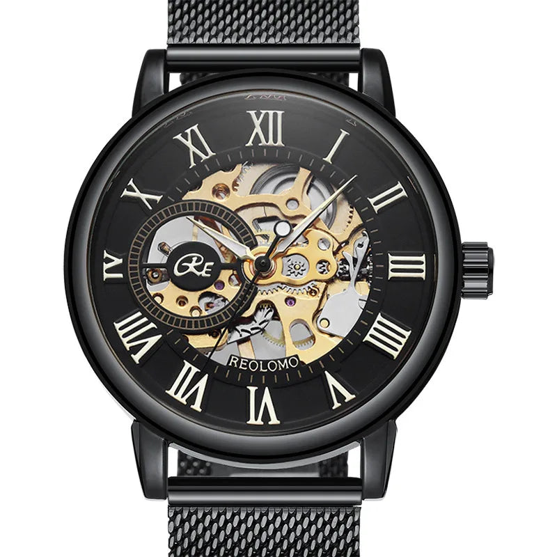 Mechanical Hand Wind Watch for Men Top Brand Luxury Fashion Skeleton Mesh Strap Wristwatch Male Clock Montre Homme Drop Shipping Inspirational Watches