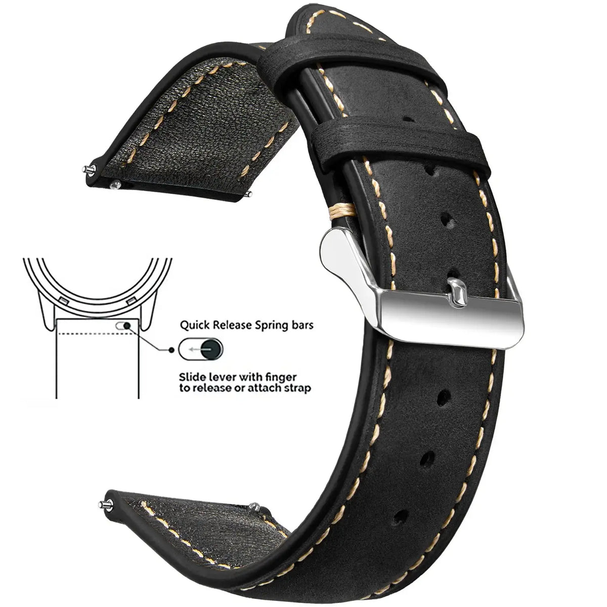 Vintage Quick-Release Genuine Leather Watch Strap