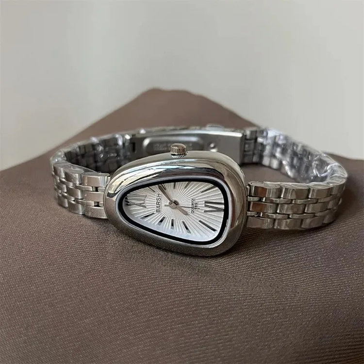 Brand Snake Head Dial Women Watch Luxury Ladies Quartz Watches Droplet Shaped Roman Numeral Steel Strap Wristwatches Gift Clock Inspirational Watches