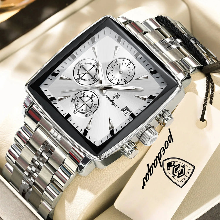POEDAGAR Business Quartz Man Wristwatch Stainless Steel Waterproof Luminous Men Clock Chronograph Date Sport Men&