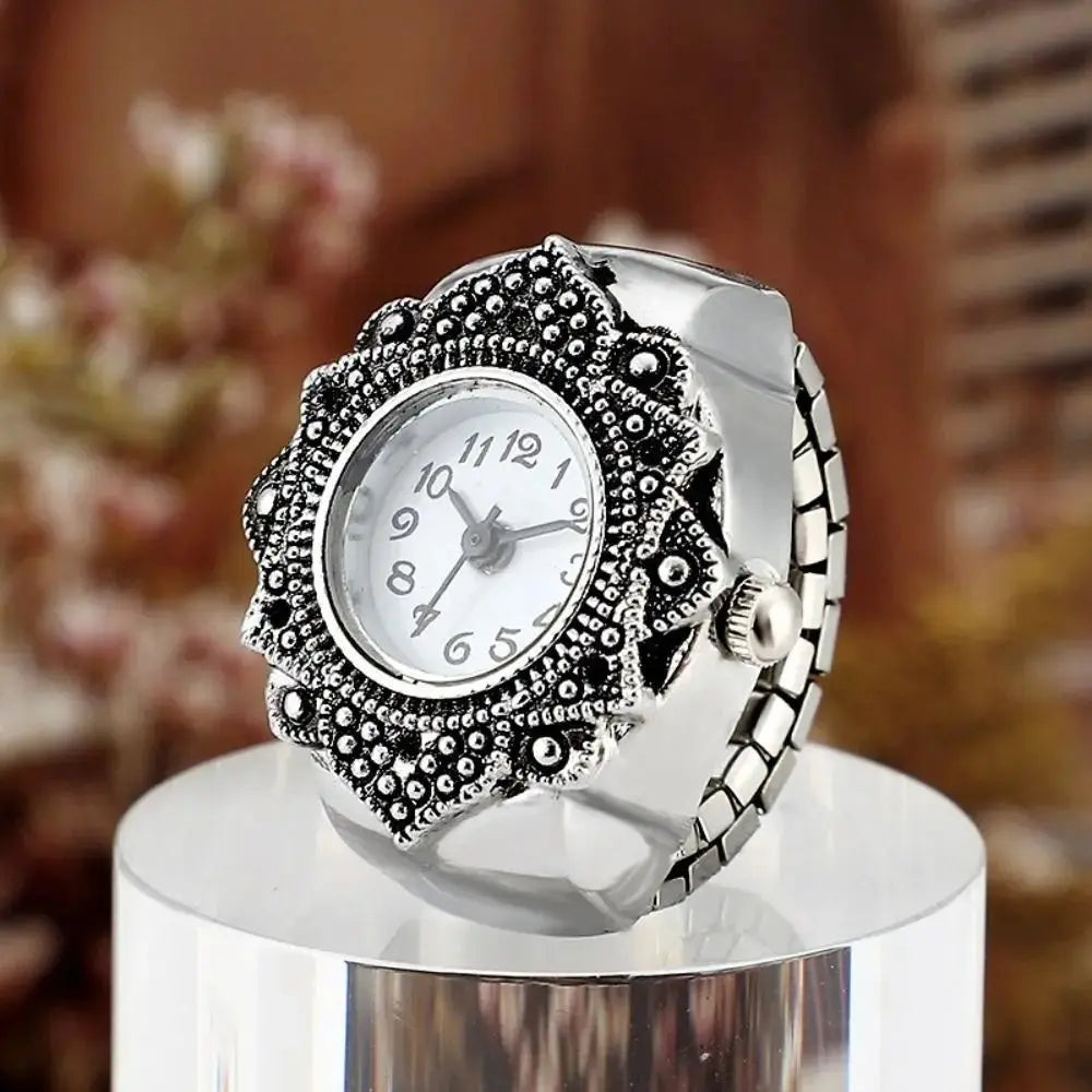 New Jewelry Clock Fashion Round Quartz Finger Rings Elastic Stretchy Rings Ring Watch Digital Watch Inspirational Watches