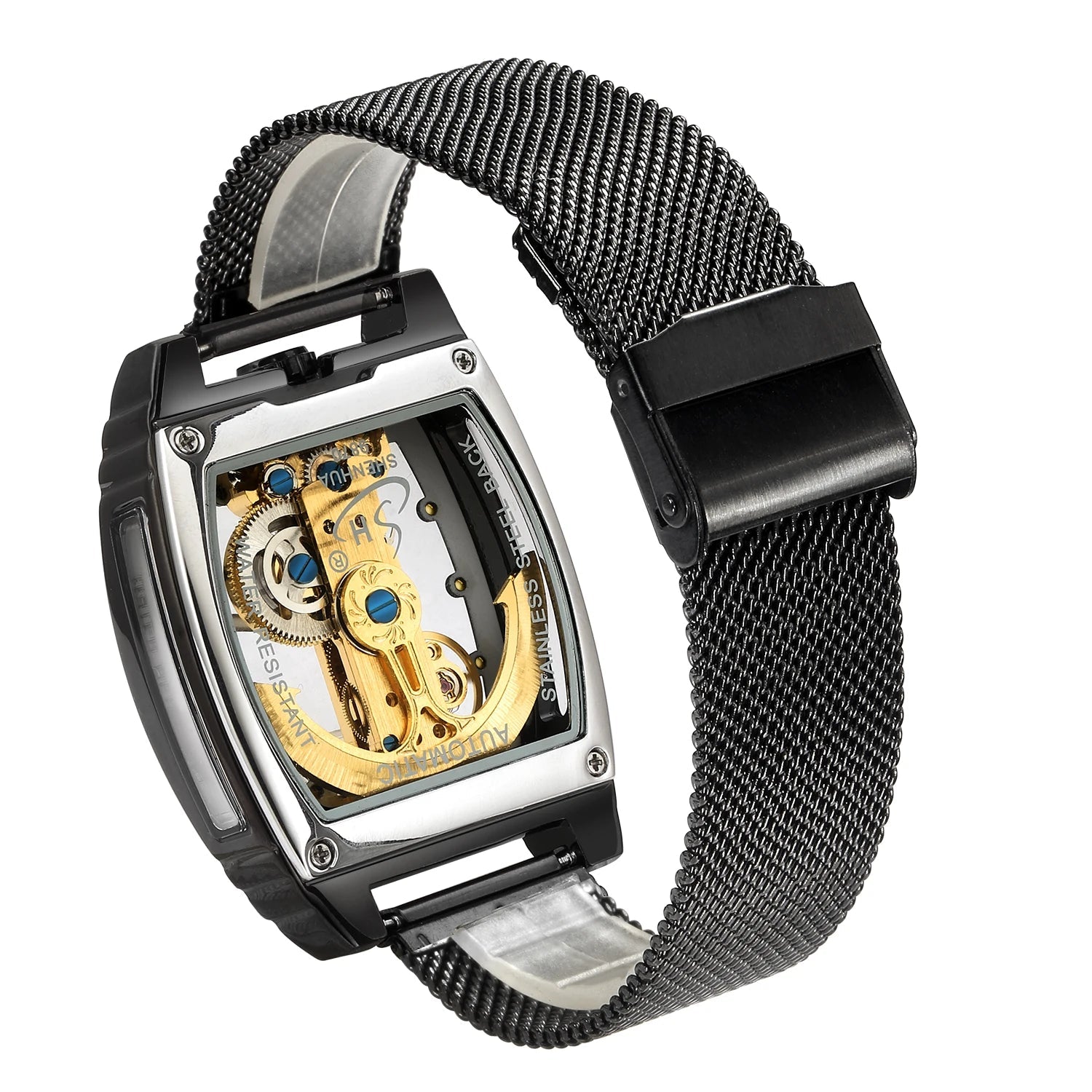 Transparent Automatic Mechanical Watch Men Steampunk Skeleton Luxury Gear Self Winding Leather Mens Clock Watches Montre Homme Inspirational Watches