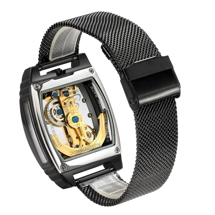 Transparent Automatic Mechanical Watch Men Steampunk Skeleton Luxury Gear Self Winding Leather Mens Clock Watches Montre Homme Inspirational Watches