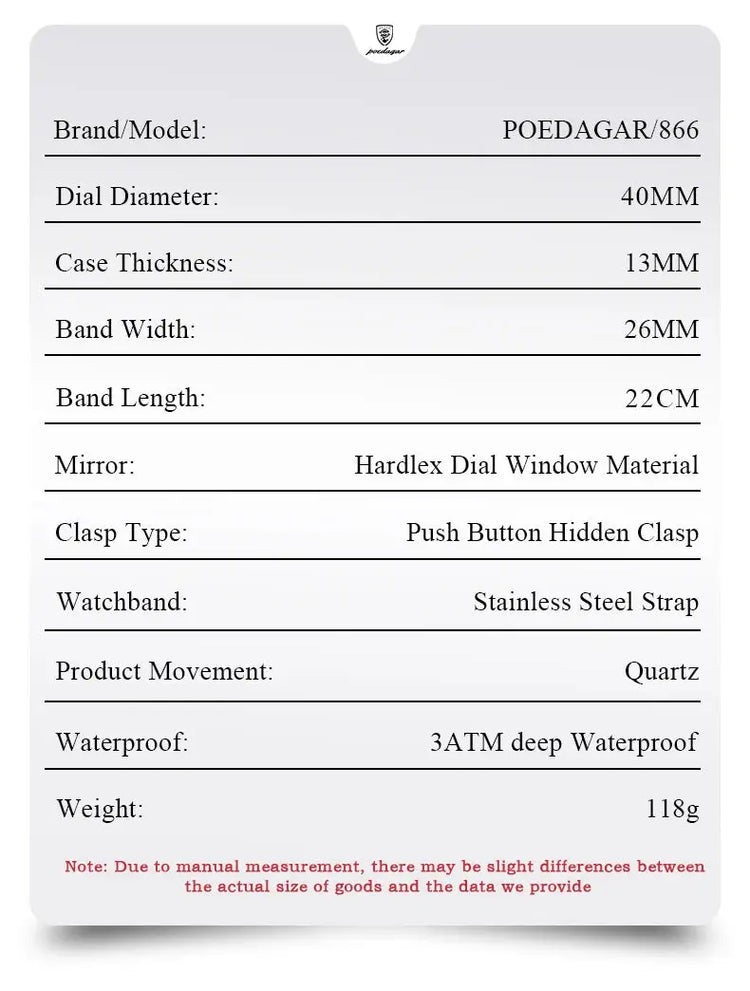 POEDAGAR Business Quartz Man Wristwatch Stainless Steel Waterproof Luminous Men Clock Chronograph Date Sport Men&