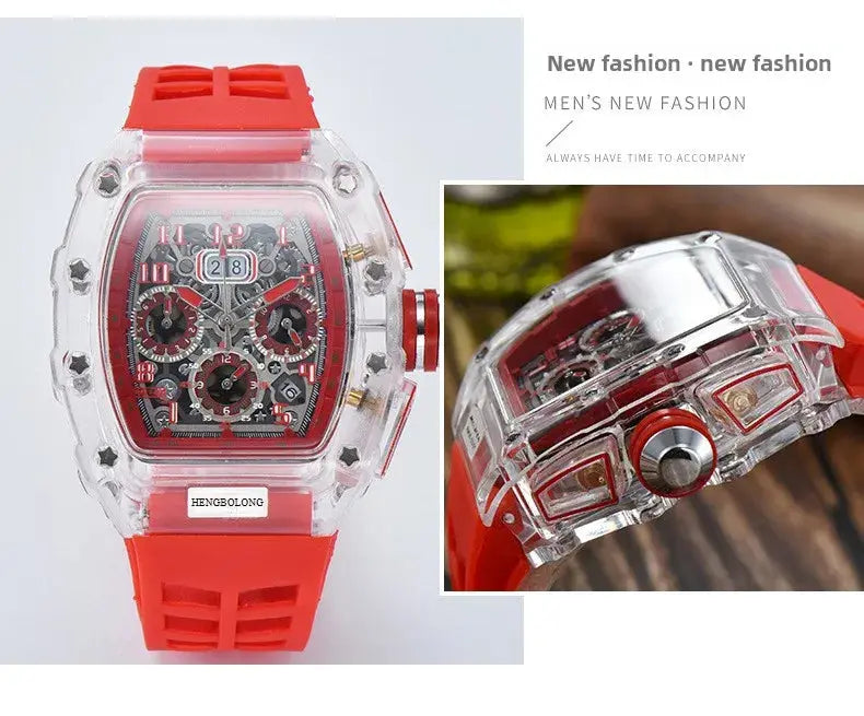 six-pin multi-functional running second engraving hollow quartz watch - Inspirational Watches