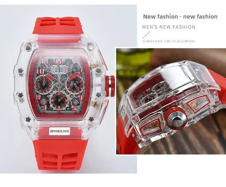 six-pin multi-functional running second engraving hollow quartz watch - Inspirational Watches