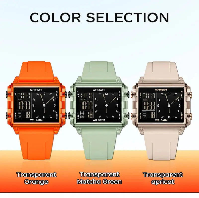 Square Dual Time Electronic Watch Waterproof - Inspirational Watches