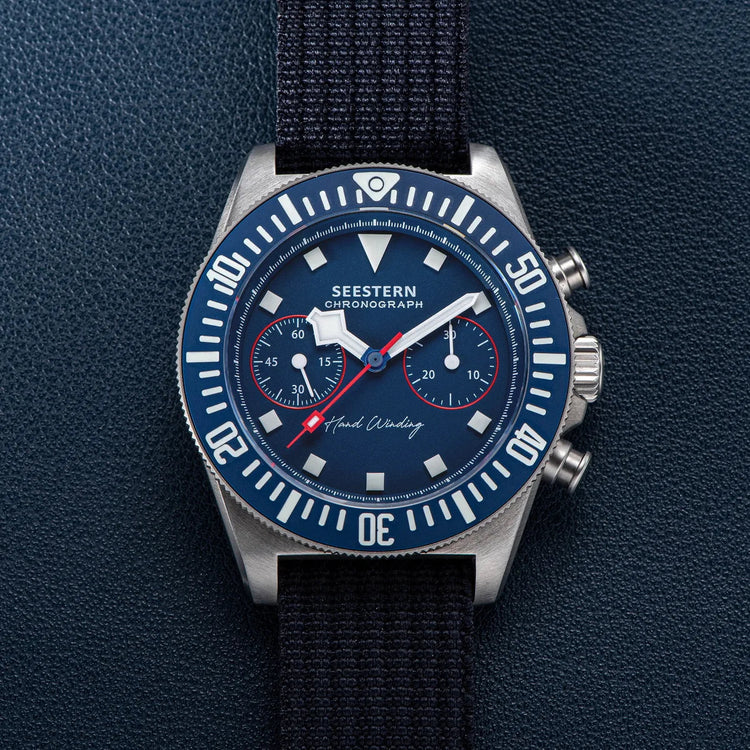SEESTERN Chronograph Man of Watch Mechanical Tianjin ST1901 Movement Sapphire Wristwatches Nylon Sticker Strap Luminous Skeleton Inspirational Watches