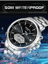 Dual Display Multi functional Night Light Waterproof Business Sports Watch Inspirational Watches