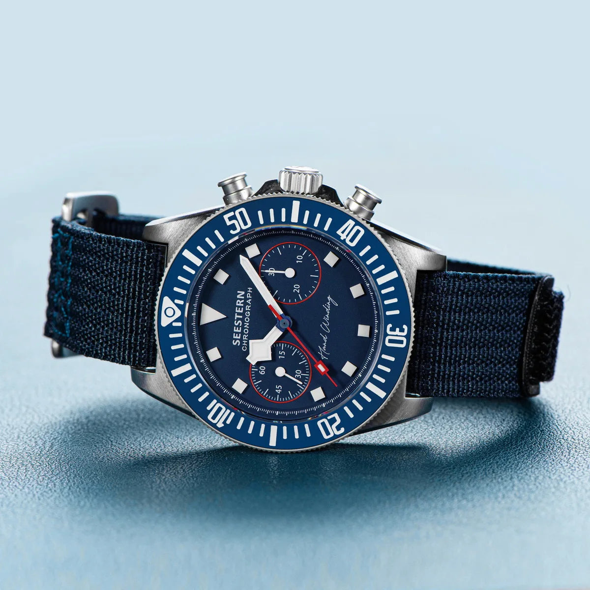 SEESTERN Chronograph Man of Watch Mechanical Tianjin ST1901 Movement Sapphire Wristwatches Nylon Sticker Strap Luminous Skeleton Inspirational Watches