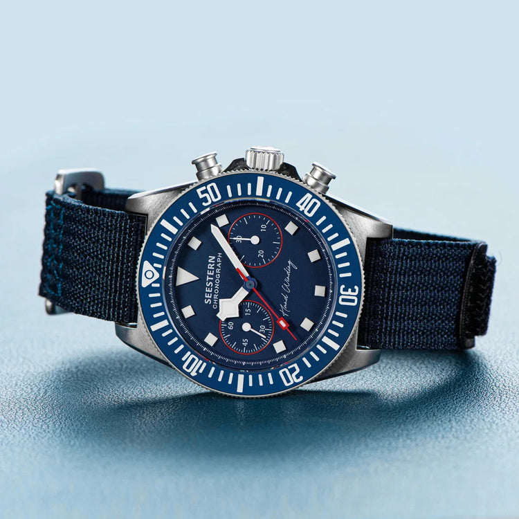 SEESTERN Chronograph Man of Watch Mechanical Tianjin ST1901 Movement Sapphire Wristwatches Nylon Sticker Strap Luminous Skeleton Inspirational Watches