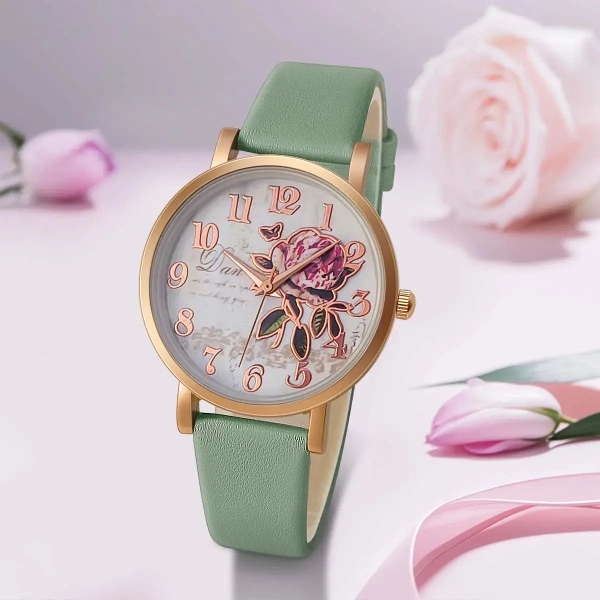 Fashion Casual Luxury Women Peony Dial PU Leather Quartz Watch Elegant - Inspirational Watches