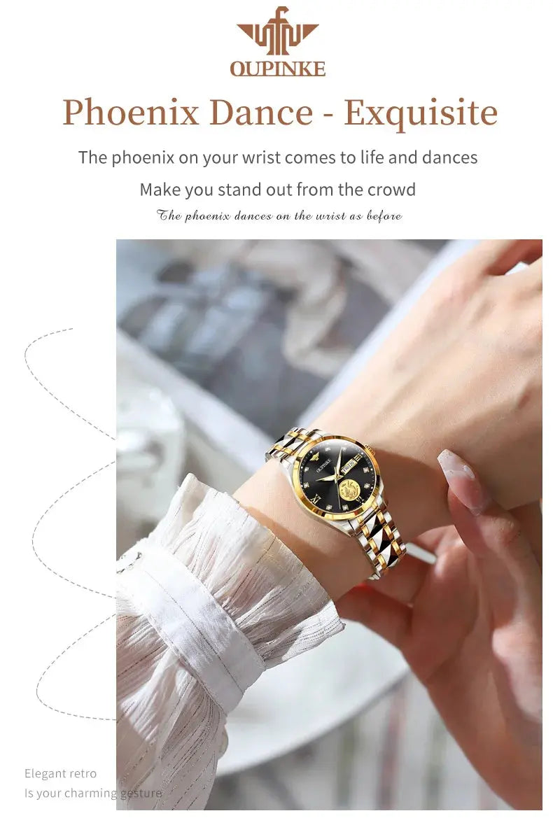 Gold Phoenix Women Luxury Swiss Certified Automatic Mechanical Watch - Inspirational Watches