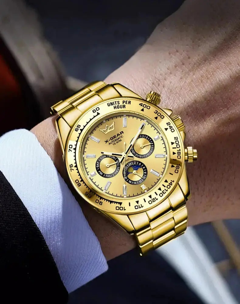 Automatic Watch with Ceramic Bezel Three Eyes Six Hands Waterproof Luminous - Inspirational Watches