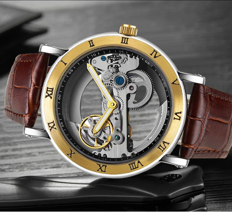 Mechanical Wristwatches Watches for Man Watches Golden Bridge Skeleton Automatic Mechanical Mens Watch reloj hombre montre homme Inspirational Watches