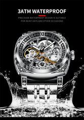 GLENAW Skeleton Mechanical Watch Men Vintage Engraved Auto Mechanical Wrist Watches Gold Stainless Steel Strap Erkek Kol Saati Inspirational Watches